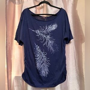 Lola Navy Feather Design Short Sleeve Top